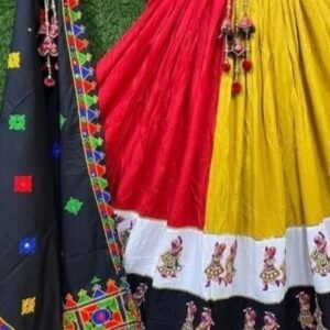 Garba Special Yellow and Black Digital Printed Crepe Semi Stitched Lehenga Choli