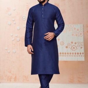 Gents Function Wear Navy Blue Firoji Silk Kurta With Pajama