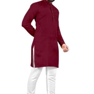 Gents Long Red Kurtas Pyjama Set