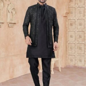 Gents Luxury Look Pure Silk Sequence Work Indo Western