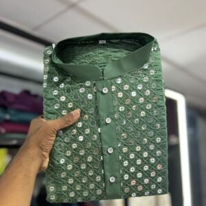 Gents Mehendi Kurta and Pyjamas With Heavy Embroidery Work