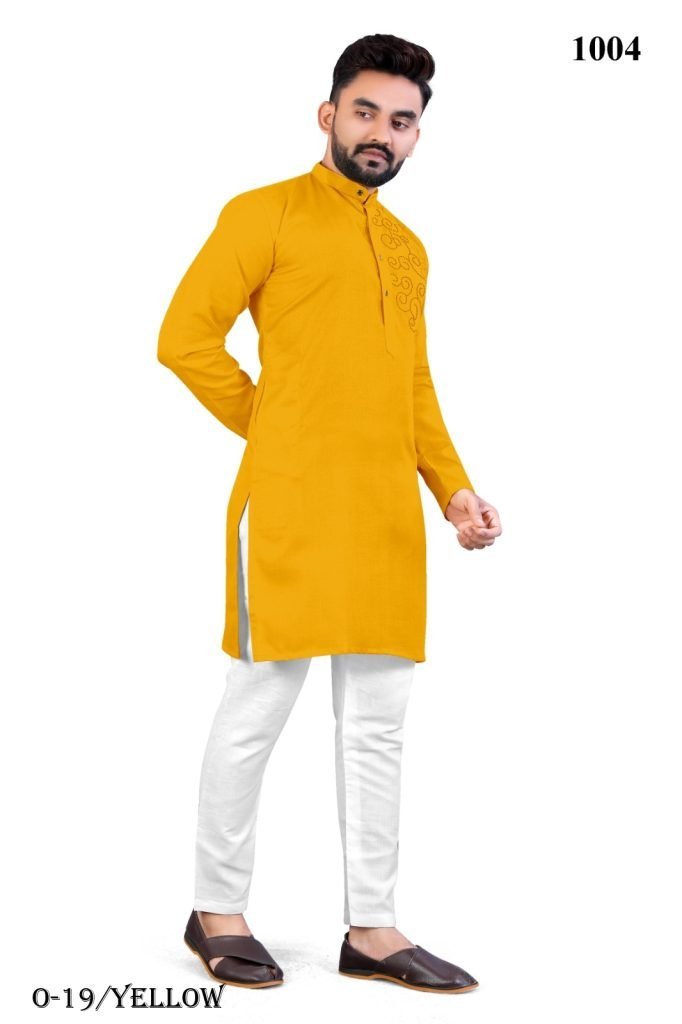 gents tradiational yellow plan 1721739278 Gents Tradiational Yellow Plain Kurta And Pyjama