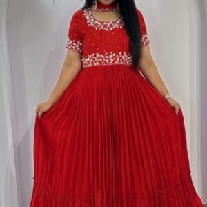 Georgette Anarkali Red Gown With Jari Embroidery work