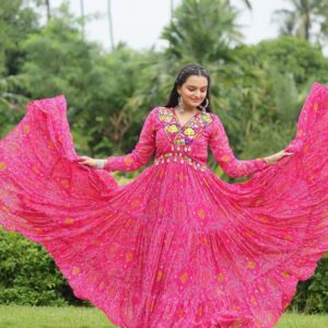 Georgette Bandhani Print Pink Gown