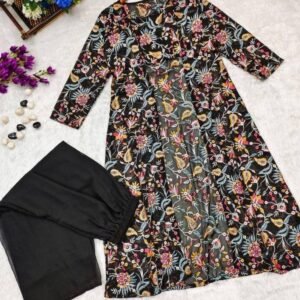 Georgette Black Flower Pattern Indo Western Dress