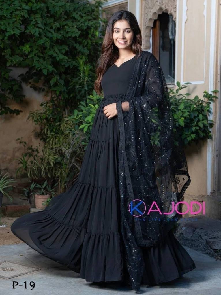 georgette black frills and seq 1718341837 Georgette Black Frills and Sequence Gown With Dupatta