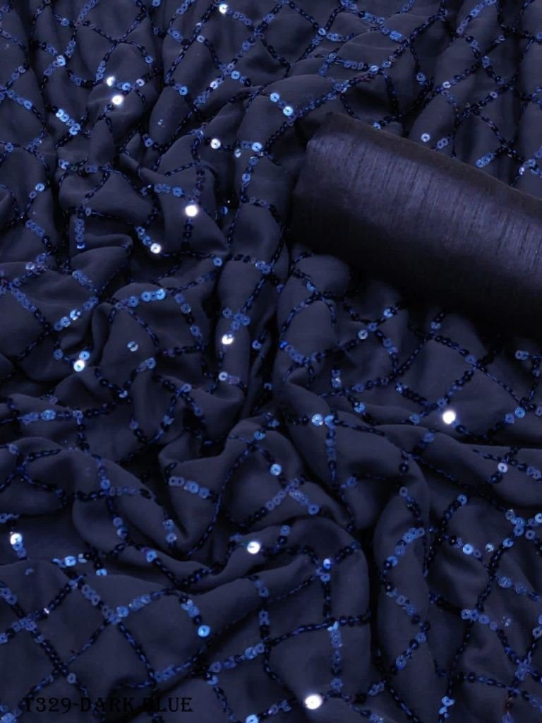georgette dark blue embroidery 1723875149 Georgette Dark Blue Embroidery Sequence Work Saree