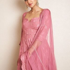 Georgette Embroidered Pink Chikankari Suit