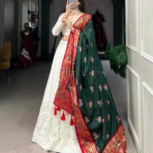 Georgette Lehenga With Dola Silk Green Dupatta