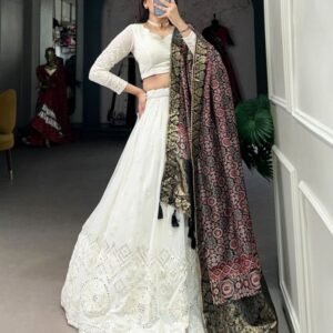 Georgette Mirror Work Lehenga With Dola Silk Dupatta