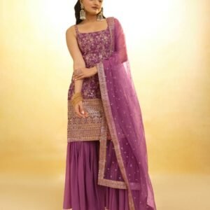 Georgette Onion Pink Colour Sequins Work Sharara Suit