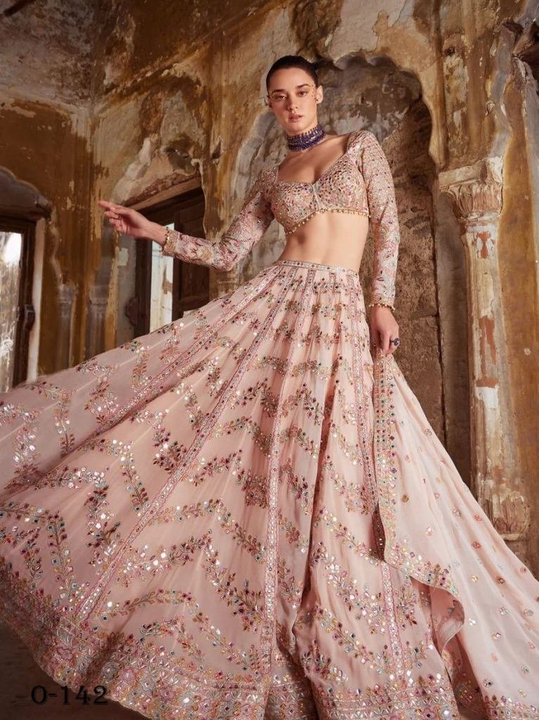 georgette peach lehenga set 1726319399 Georgette Peach Lehenga set