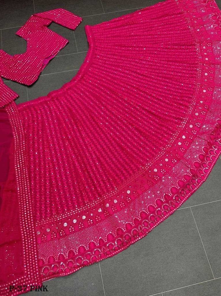georgette pink lehenga choli w 1718444461 Georgette Pink Sequence Lehenga Choli With Dupatta