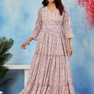 Georgette Printed Full Flared Onion Color Gown