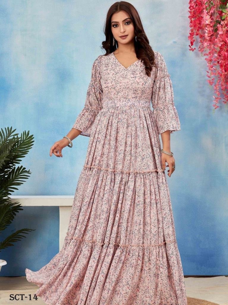 georgette printed full flared 1721309505 Georgette Printed Full Flared Onion Color Gown