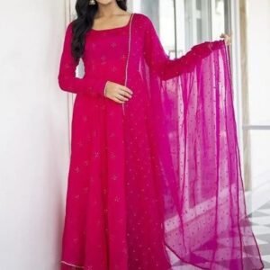 Georgette Rani Mirror Kurti With Dupatta Set