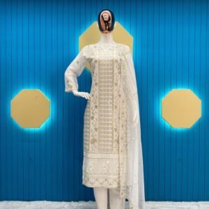 Georgette Sequence Embroidered Kurti Pant Set With Heavy Dupatta