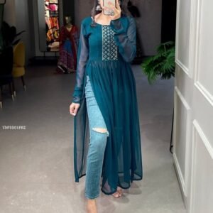 Georgette Sequins Embroidery work Long Sleeve Naira Cut Kurti