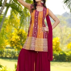 Georgette Silk Sequence Embroidery Work Sharara Suit