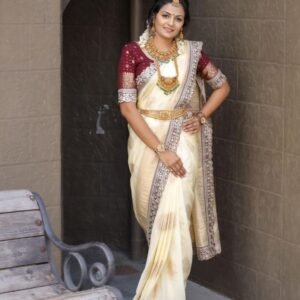 Georgette Silk Soft Khadi Cream Color Saree