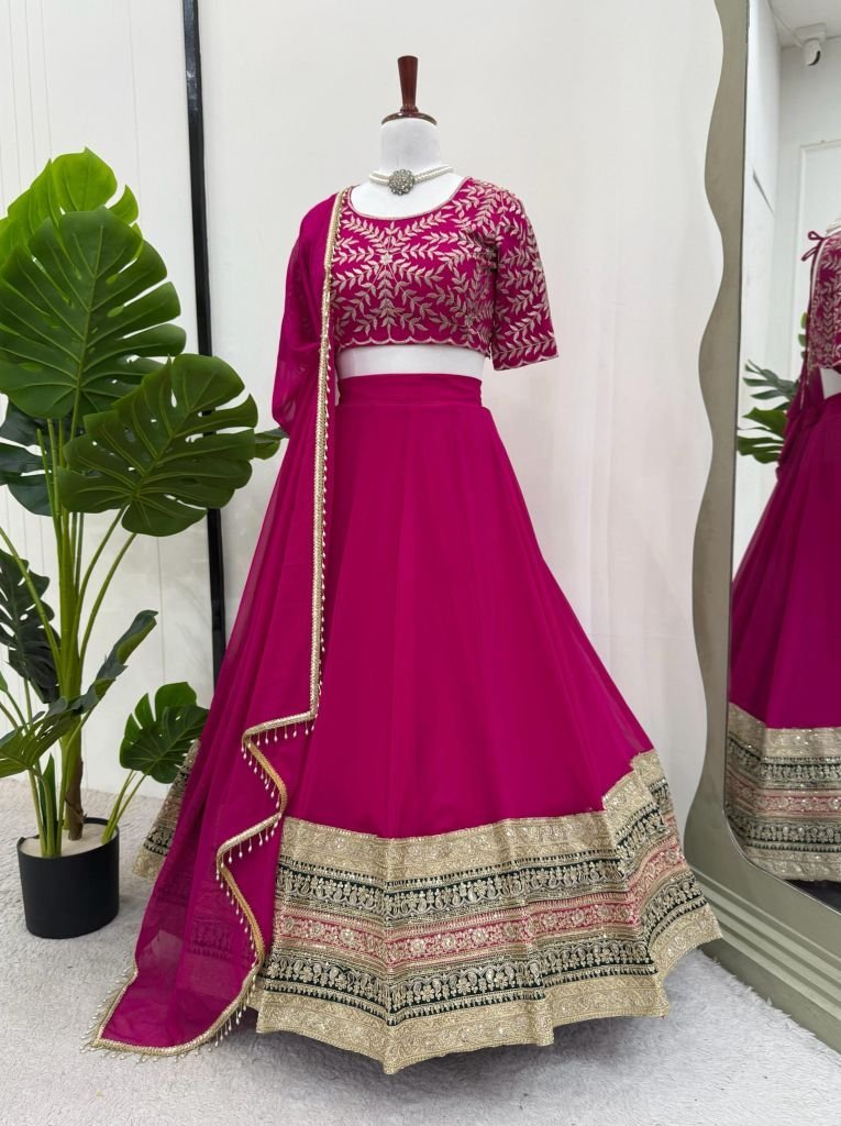 georgette thread sequence work 1746799889 Georgette Thread Sequence Work Pink Lehenga Choli