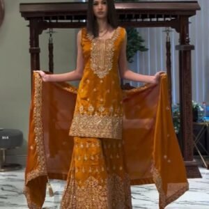 Georgette With Sequence Touch Beautiful Mustard Yellow Sharara Suit