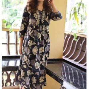 Cotton Black Kurti Pant Set With Beautiful Embroidery work