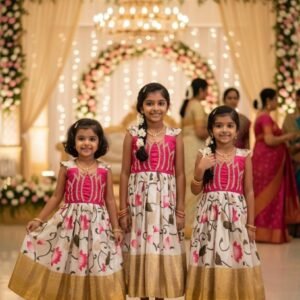 Girls Pure Silk Party Wear Gown with Print Moti Work 116 Years