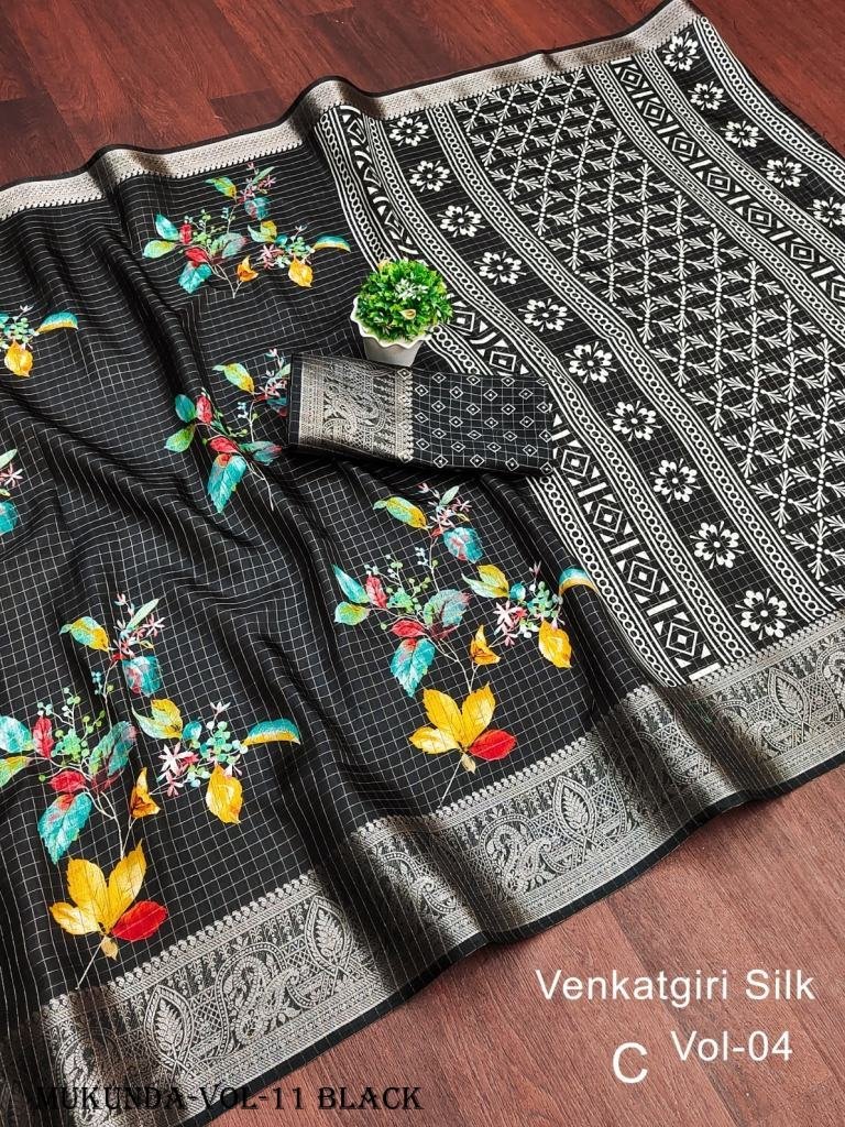 god zari pencil black jacqrad 1716792142 Gold Zari Pencil Black Jacquard Dola Silk Kalamkari Printed Saree