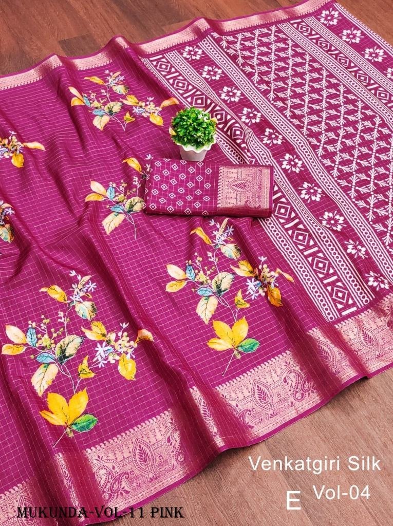 god zari pencil pink jacqrad d 1716791818 Gold Zari Pencil Pink Jacquard Dola Silk Kalamkari Printed Saree