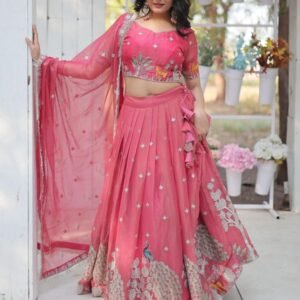 Gold Coin Embroidered Pink Lehenga Choli