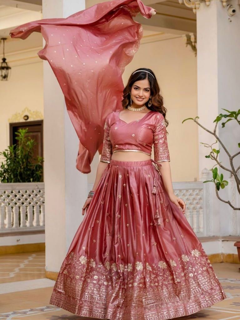 gold crush fabric pink colour 1767347804 Gold Crush Fabric Pink Colour Lehenga Choli Set