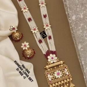Gold Plated 30Inch Long Kundan Pearl necklace