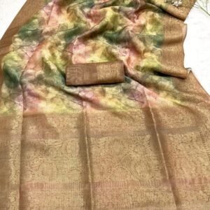 Golden Classic Printed Pure Smooth Chanderi Silk Saree