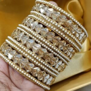 Golden Heart Shape Stone Bangles Set