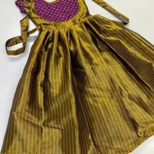 Golden Kids Girls Tissue Uppada Cotton Lehenga Choli With Embroidery Work
