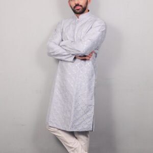Golden Mirror Cotton Sky Kurta And Pyjama
