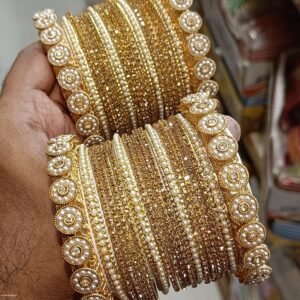 Golden Pearl Stone Bangles Set