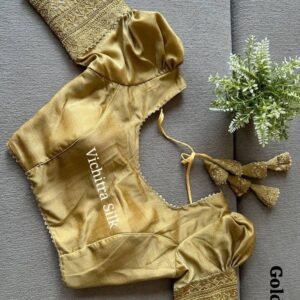 Golden Readymade Vichitra Silk Blouse With Puff And Gota Less