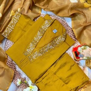 Golden Rod Superb Hand Work Pure Muslin Kurti Set