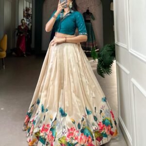 Gorgeous Floral Print Off White Co ord Set Lehenga