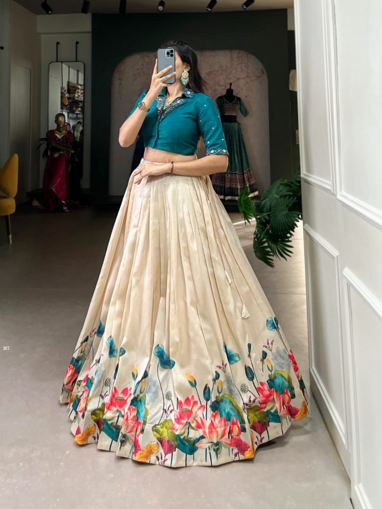 gorgeous floral print off whit 1742019847 Gorgeous Floral Print Off White Co ord Set Lehenga