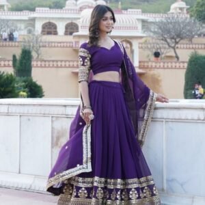 Gorgeous Georgette Flared Purple Lehenga with Sequins and embroidered Work