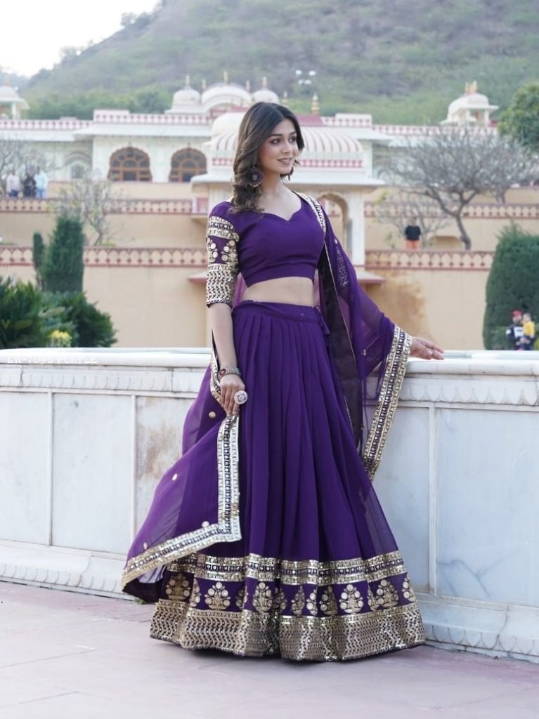 gorgeous georgette flared purp 1716023402 Gorgeous Georgette Flared Purple Lehenga with Sequins and embroidered Work