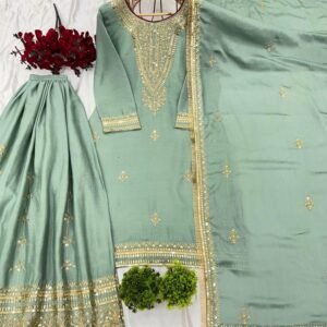 Gorgeous Party Wear Look Chinon Silk Palazzo Dupatta Suits Set