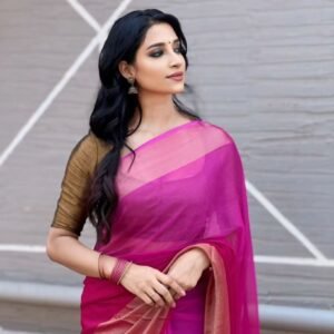 Gorgeous Pink Plain Chiffon Ready to wear Saree
