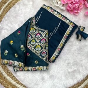 Gorgeous Rama Sarees With Stitched Blouse