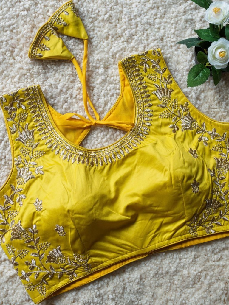 gorgeous yellow sequence work 1742987136 Gorgeous Yellow Sequence Work Designer Blouse