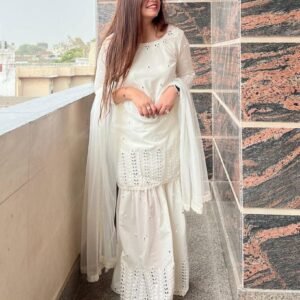 Gorgette Embroidery work Fourside lace broder Sharara suit