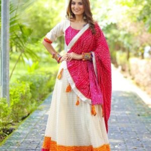 Pink Gota Patti Lace Bandhej Printed Cotton Lehenga Choli